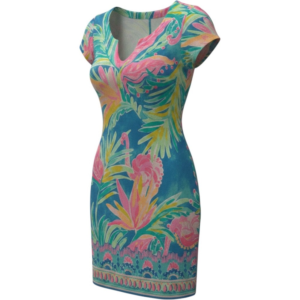 Lilly Pulitzer Sophiletta Dress Medium Bennet Camp Showstopper Flamingo UPF 50 M